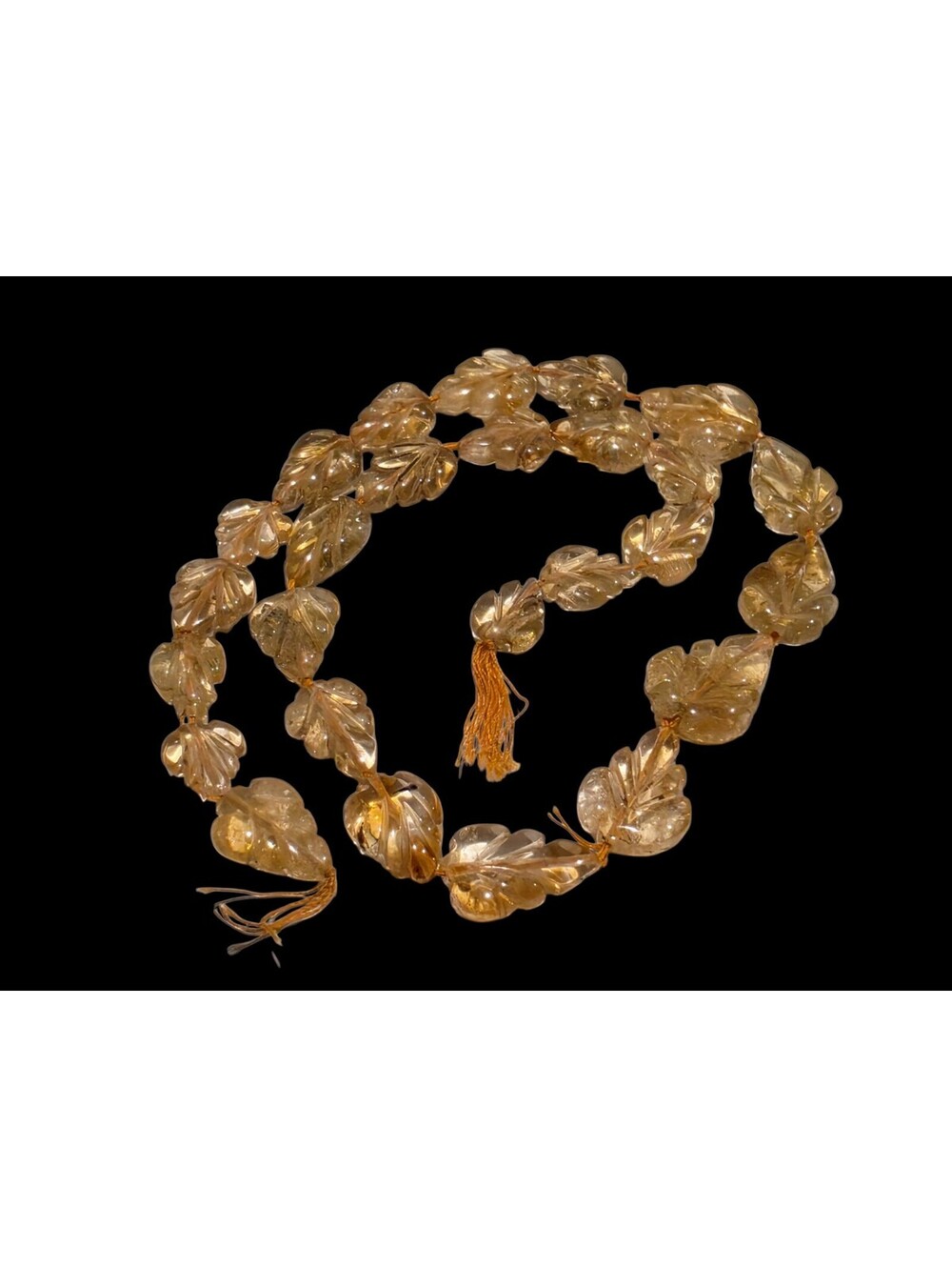 Natural Champagne Citrine Carved Leaf Beads Strand Handcarved Briolettes 15.7mm
